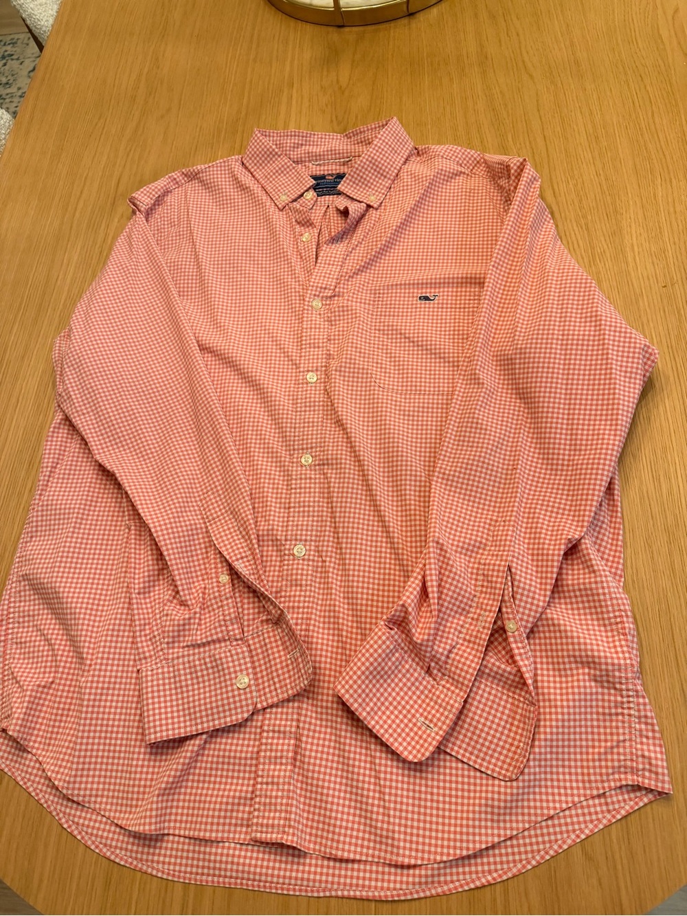 Vineyard Vines Men’s Coral Pink Gingham Button-Down Shirt